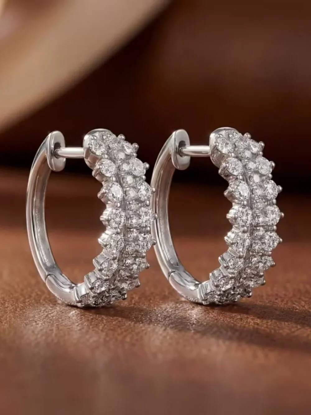 14K White Gold Womens Small 2ct Diamond Hoop Earrings New 14 K Silver Jewelry